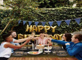 201PCS Black Gold Birthday Party Supplies For 25 Guests Happy Birthday Disposable Dinnerware Set 83891803