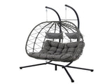 2 Persons Egg Chair with Stand Indoor Outdoor Swing Chair Patio Wicker Hanging Egg Chair Hanging 25521963