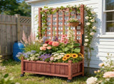 Wooden Planter with Trellis, 50" Tall Elevated Garden Bed Outdoor with Wheels, Freestanding Planter 20784012