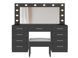 Vanity Desk Set with Large Lighted Mirror and Powre Outlet, Glass Top Makeup with 9 Drawers, 12228143