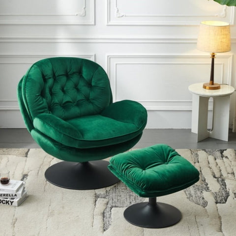 ZUN Swivel Leisure chair lounge chair velvet GREEN color with ottoman W1805103940