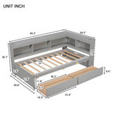 ZUN Twin Bed with L-shaped Bookcases,Drawers,Grey 46572090