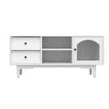 ZUN Living Room White TV Stand with Drawers and Open Shelves, A Cabinet with Glass Doors for Storage W28265031