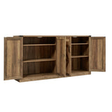 65-Inch Rustic Oak Color Faux Rattan Sideboard, Barn Door Rustic Style Sideboard, Living Room, W2702P184359