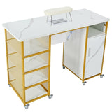 Manicure Table, Marbling Texture Nail Table with Electric Downdraft Vent,Wrist Cushion, Lockable WF315417AAK