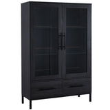 60'' Tall Display with Tempered Glass Door, LED Lighting, Two Drawers, Modern Style Storage N845P261801B