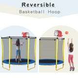 ZUN 5.5FT Trampoline for Kids - 65" Outdoor & Indoor Mini Toddler Trampoline with Enclosure, Basketball 82509817