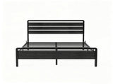 Queen Size Metal Wood Platform Bed Frame, 3-Panel Black Wood Grain Headboard with LED Light & 37766245