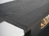 Modern Black Console Table with Gold Accent, Decorative Entryway Table,56in Wood Console Table, W2729P270745