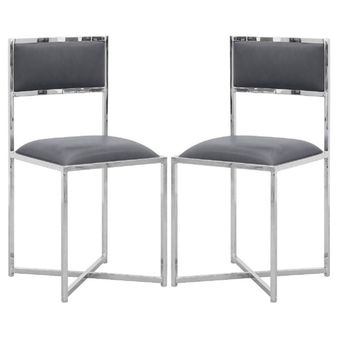 ZUN Eun 20 Inch Faux Leather Dining Chair, Chrome Base, Set of 2, Dark Gray B056P198171