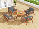 Gray Boho Patio Acacia Wood Chair with Woven Rope Armrests, Cushioned Outdoor Accent Chair for Porch 11342284