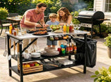 Foldable Outdoor Grill Prep Table with Stainless Steel Tabletop, Galvanized Steel Frame Multi 23873836