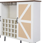 ZUN White Faux Rattan Barn Door Wine Cabinet with Wine Rack and Wine Glass Rack, Double Door Design with W2702P183969