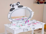 Black and white panda MDF painted finish, solid wood legs, 1-drawer children's dressing table set, 19880855