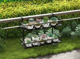 2-Tier Adjustable Railing Plant Stand with Hooks, Metal Hanging Flower Pot Holder for Balcony Porch 58457923