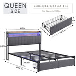 ZUN Queen Bed Frames with Storage Headboard and Drawers, LED Platform Bed Frame Queen Size, LED W1356133930