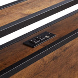 King Size Metal Platform Bed Frame with Wooden Headboard and Footboard with USB LINER, LED Lights W311134464