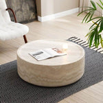 ZUN 35.43'' Faux MARS Pattern Coffee Tables for Room Round Tea Faux Travertine Textured table for W876P154756