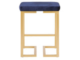 26" Contemporary- Counter Stool in Gold with Blue Velvet Cushion - Set of 2 B202P222391