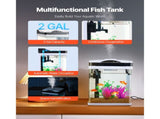 2-Gallon LED Glass Aquarium with Temperature Display, Adjustable 7-Color Lighting, Self-Cleaning 38467583