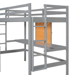 ZUN Twin size Loft Bed with Desk and Writing Board, Wooden Loft Bed with Desk & 2 Drawers Cabinet- Gray 08694176