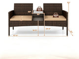 2-Seat PE Wicker Patio Loveseat Set, Outdoor Rattan Sofa with 2-Tier Tempered Glass Table, Thick 35376082