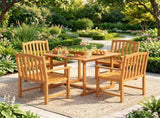 5-Piece Acacia Wood Patio Dining Set, 4-Person Outdoor Square Table & Armchair Set with Umbrella 49434874