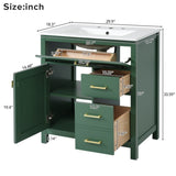 30-Inch Green Bathroom Vanity with Ceramic Sink and Ample Storage - Ideal Choice for Small Bathrooms WF324690AAF