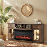 70-inch Deep Walnut Media Console with Lattice Glass - 2 Doors, 2 Drawers & Shelf for 36" 3-Sided 79005957