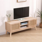 ZUN SUPERJARE Boho TV Stand for 55 Inch TV, Entertainment Center with Adjustable Shelf,Real Rattan TV W2629P176848