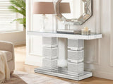 Mirrored Console Table with Crushed Diamond Inlay,Silver Mirrored Entryway Table,Modern Accent W1005P565131