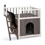 ZUN 2-Story Wooden Feral Cat House Dog House for Outdoor and Indoor, Pet House with Stairs, Grey & White 10767951