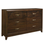 ZUN Modern Bedroom Walnut Finish 1pc Dresser of 6 Drawers Decorative Angled Front Satin Brass Tone B011P216648