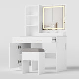 Makeup Vanity Desk with Mirror and Lights, White Vanity Table with Power Outlet and 3 Lighting 36486107