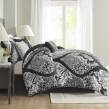 7 Piece Cotton Printed Comforter Set Black Cal King B03597263