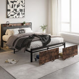 Queen Size Bed Frame, Storage Headboard with Charging Station and 2 Drawers, Solid and Stable, Noise W840137808