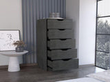 Dresser 42H" 5 Drawers Narrow Dresser, Slim Storage Chest of Drawers, Bedroom, Smokey Oak B097P167438