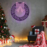 36in Pre-lit Outdoor Christmas Wreath Decoration, Lighted Metal Wreath with Purple Bow, Remote 65188732