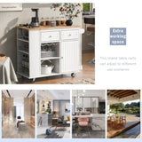 Kitchen Island with Power Outlet,Kitchen Storage Island with Drop Leaf Rubber Wood,Open Storage WF305556AAW