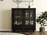 Minimalist Black Buffet Cabinet with Double Glass Doors and Drawer, Modern Wooden Storage Sideboard 26388624