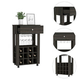 ZUN Memphis Bar Cart, Twelve Built-in Wine Rack, Four Legs, One Open Shelf -Espresso B07091949