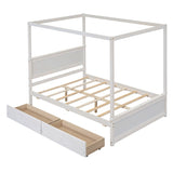 Wood Canopy Bed with two Drawers, Full Size Canopy Platform bed With Support Slats .No Box Spring WF303304AAK