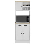 ZUN Kitchen Pantry 67" H, Two Cabinets, Three Doors, Two Open Shelves, One Drawer, Microwave Storage B097133171