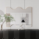 ZUN Wall Mirror 30x35 Inch Golden Rectangular Mirror with 2 Wavy Sides Metal Framed Mirror Vanity Mirror W1435133321