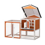 ZUN 2-Story Wooden Rabbit Hutch Bunny Cage, Chicken Coop, Pet House for Small Animals, Orange + White W2181P151907