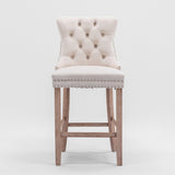 Contemporary Velvet Upholstered Barstools with Button Tufted Decoration and Wooden Legs, and Chrome W1143P177584