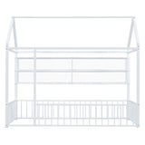 Twin Size Metal Bed House Bed Frame with Fence and Shelves, White N737P175360K