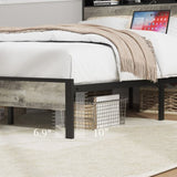 Full size bed frame, wooden platform bed frame, with storage and 2 USBs, no noise, no need for box W636P315847