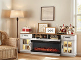 Brown Top Washed White Cabinet Fireplace TV Stand for 36 Inch Insert, 2 Doors 2 Drawers 1 Shelf 57996039