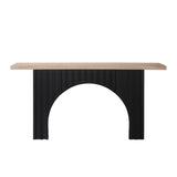 Modern Minimalist Console Table with Black Arch Base and Natural Wood Top,66in Length Console W2729P199007